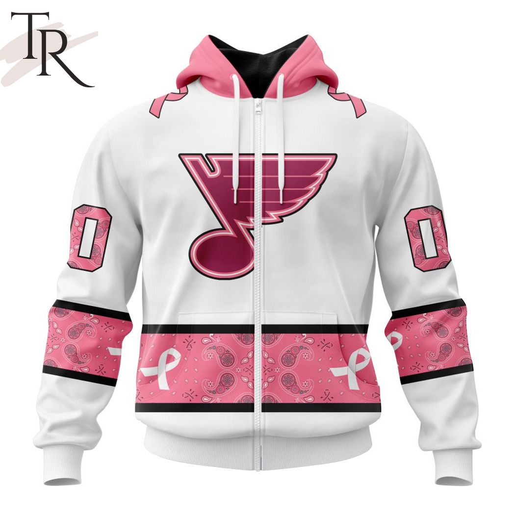 New 2025 NEW] Personalized NHL St. Louis Blues In Classic Style With Paisley! IN OCTOBER WE WEAR PINK BREAST CANCER Custom Hoodie - Image 2